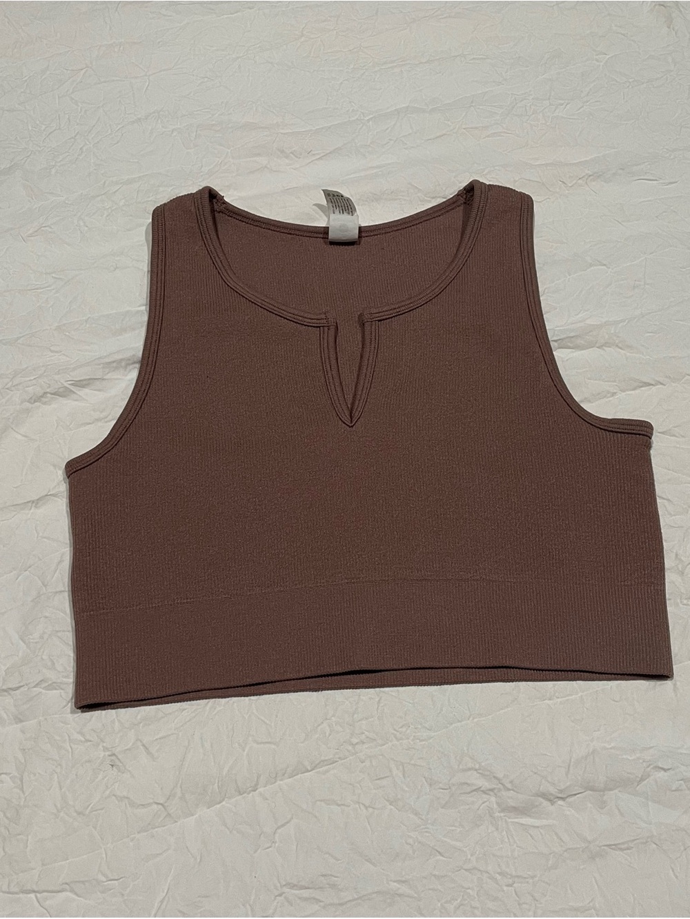 Brown Ribbed Seamless Crop Top